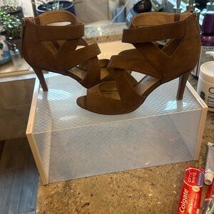 Unisa Brown Suede Heels with Strappy Design